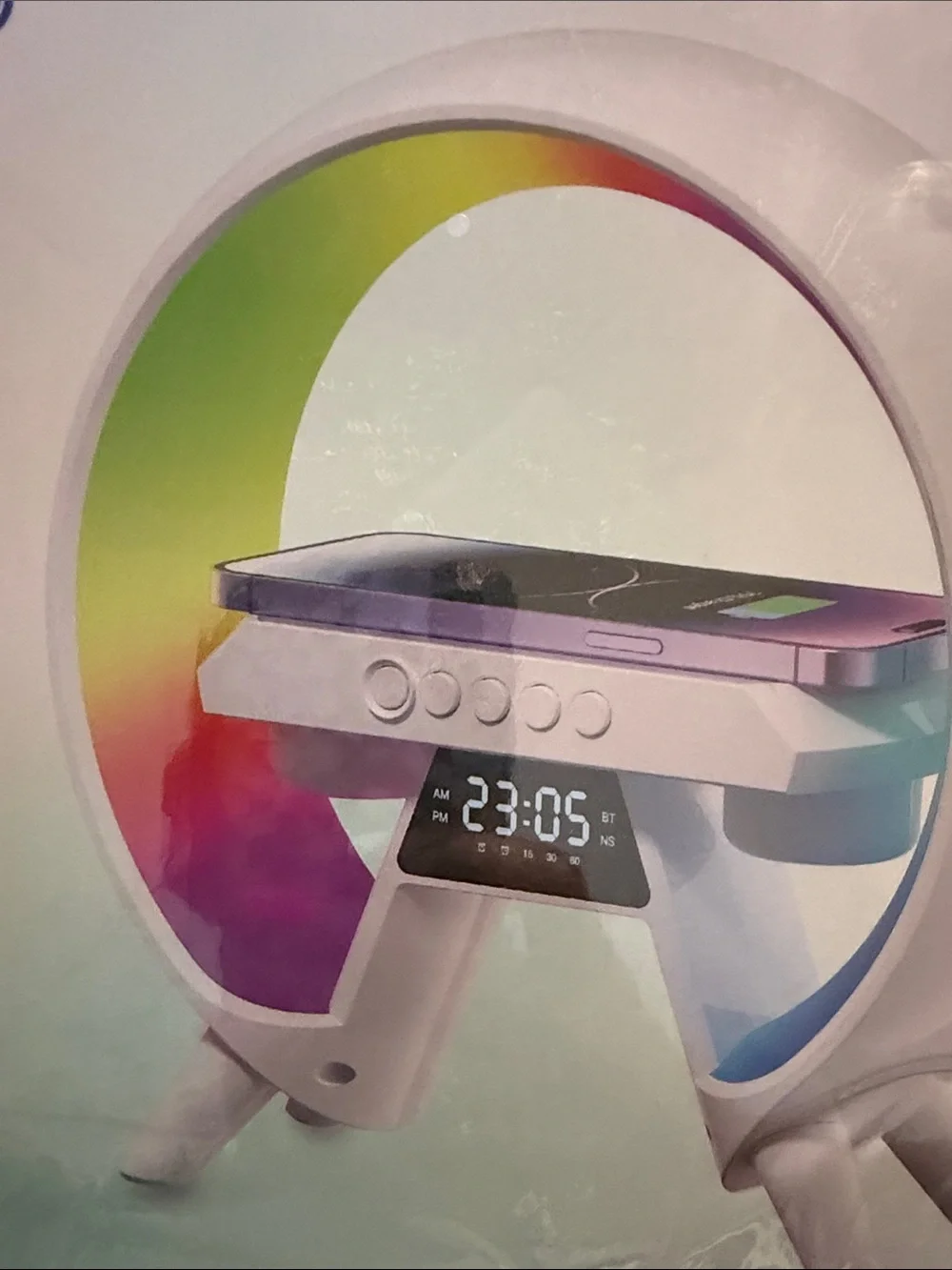 LED Wireless Charging Speaker XM - X63 in White with Rainbow Accent